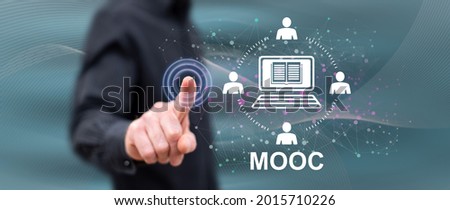 Man touching a mooc concept on a touch screen with his finger