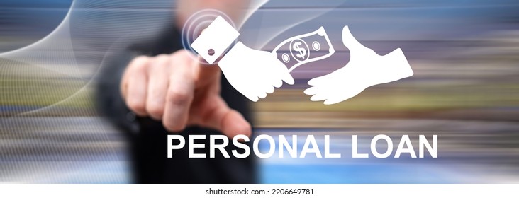 Man Touching A Personal Loan Concept On A Touch Screen With His Finger