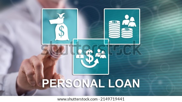 Man touching a personal loan concept on a touch\
screen with his finger