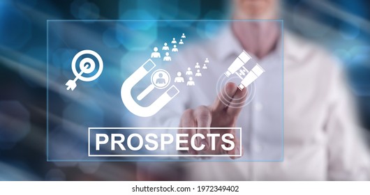 Man touching a prospects concept on a touch screen with his finger