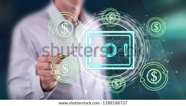 Man Touching Secure Money Transfer Concept Stock Photo (Edit Now ...