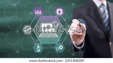 Man touching a software testing concept on a touch screen with a stylus pen