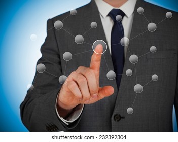 Man touching a virtual network screen