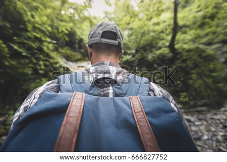 Similar – Image, Stock Photo Backpacker walks through the colourful autumn forest in the Hoge Kempen National Park in eastern Belgium. Wilderness in Flanders in November
