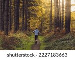 Man trail running in Sherwood Forest - England. 