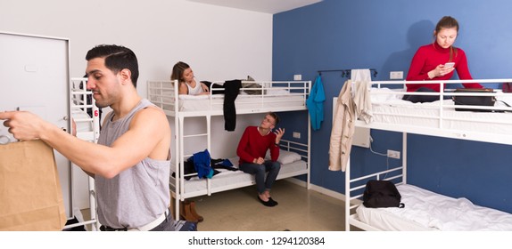 Man Traveler Staying Comfy Hostel Putting Stock Photo 1294120384 ...