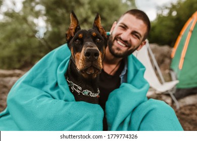 Man Traveling With Dog, Camping In Nature.  - Powered by Shutterstock