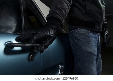 Man Trying To Steal Blue Car