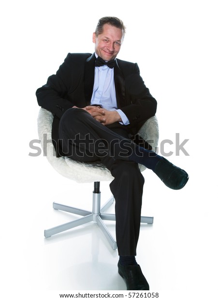 Man Tuxedo Bow Tie Sitting White Stock Photo Edit Now 57261058