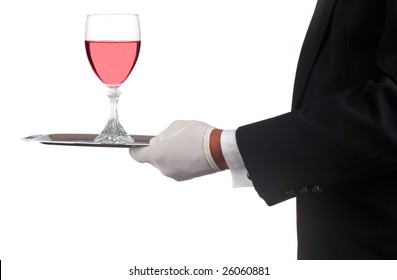 Man in Tuxedo Serving Champagne Glass isolated over white - Powered by Shutterstock