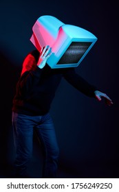 Man with a TV monitor for a head. Propaganda from the TV screen
