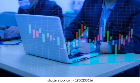 
Man Typing Keyboard Laptop Hand.Project Manager Researching Process.Business Team Working Startup modern Office.Global Strategy Virtual Icon.Innovation Graphs Interfaces.Analyze market stock.Blurred