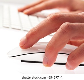 Man Typing With Keyboard On A White Background