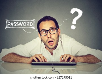 Man Typing On The Keyboard Trying To Log Into His Computer Forgot Password  