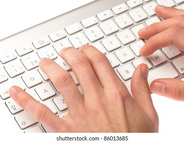 Man Typing On A Keyboard On White Background