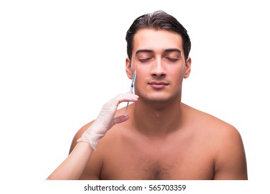 Man undergoing plastic surgery isolated on white