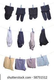 Man Underwear (socks, Underpants, Boxers) On A Washing Line (isolated On White Background)