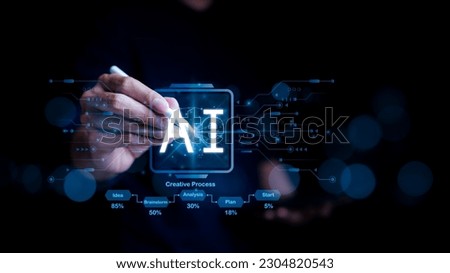 Man use AI tool to help work, AI Learning Business, modern technology, internet and networking. technology in everyday life. intelligent assistant, AI or Artificial Intelligence technology concept.