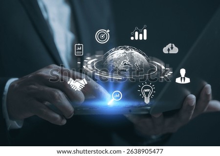 Man use computer work with Ai Digital transformation technology strategy, IoT, internet of things. transformation of ideas and the adoption of technology enhancing global business capabilities