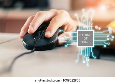 Man Use Computer For Working. Hand On Mouse