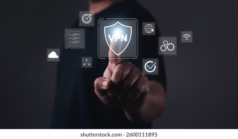 Man use VPN Remote Work and Freelancing modern Business with Smartphone and Computer Technology. Flexible office setups, freelance jobs, and digital workplace solutions.