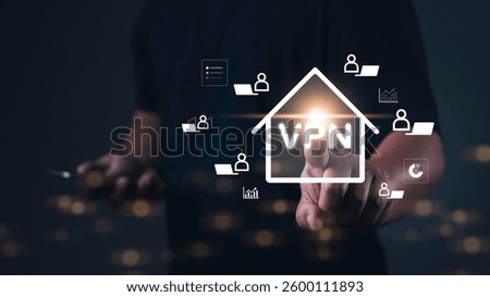 Man use VPN Remote Work and Freelancing modern Business with Smartphone and Computer Technology. Flexible office setups, freelance jobs, and digital workplace solutions.