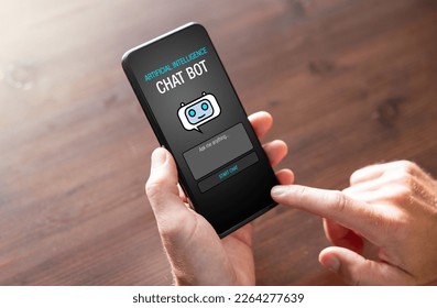Man using AI (artificial intelligence) chat bot on mobile phone