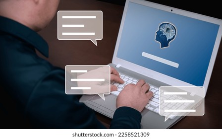 A man using artificial intelligence chatbot to talk to AI