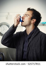 Man Using Asthma Inhaler