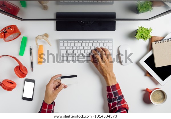 man using credit card office desk stock photo edit now online card office