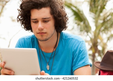 Man using digital tablet