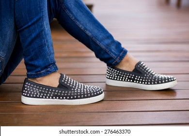 Man using flat shoes with spikes