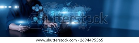 Man using laptop and tablet to analyze investment data. financial portfolio analysis, stock trends, ROI optimization, asset diversification, market performance insights.