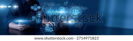 Man using laptop and tablet to analyze global business data. international markets, trade logistics, cross-border transactions, business strategy, economic development.