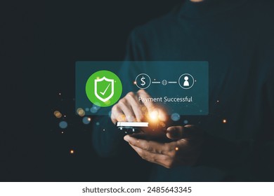 Man using mobile phone nline payment, banking and online shopping via banking mobile app, E-commerce and financial technology , online payment concept .