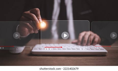 man using mouse and keyboard for streaming online, watching video on internet, live concert, show or tutorial