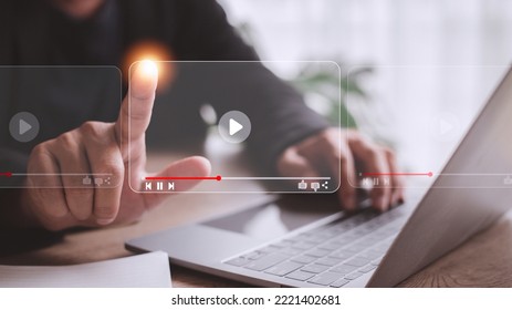 man using mouse and keyboard for streaming online, watching video on internet, live concert, show or tutorial
