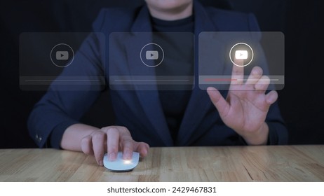 man using mouse and keyboard for streaming online, watching video on internet, live concert, show or tutorial