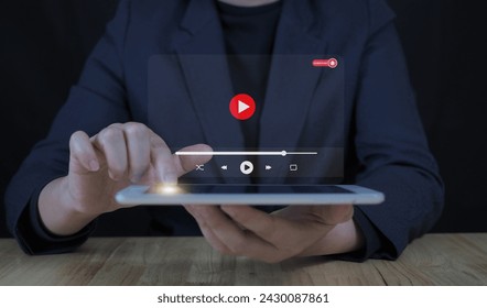 man using mouse and keyboard for streaming online, watching video on internet, live concert, show or tutorial
