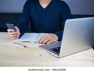 Man Using Phone And Work, Distraction And Busy Concept