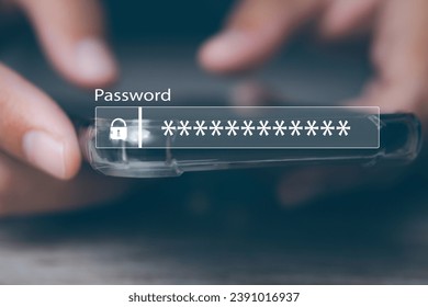 Man using smart phone input password. Technology security system and prevent hacker concept.