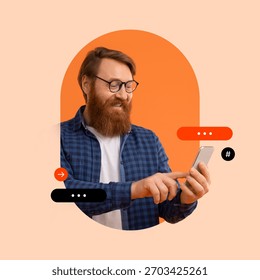 Man Using Smartphone in Bright Setting With Simple Geometric Shapes