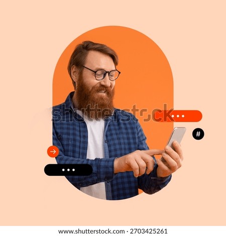 Man Using Smartphone in Bright Setting With Simple Geometric Shapes