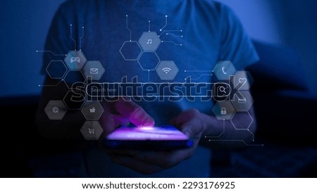 Man using smartphone searching and browsing internet data information