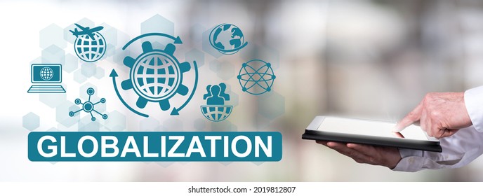 Man using a tablet with globalization concept