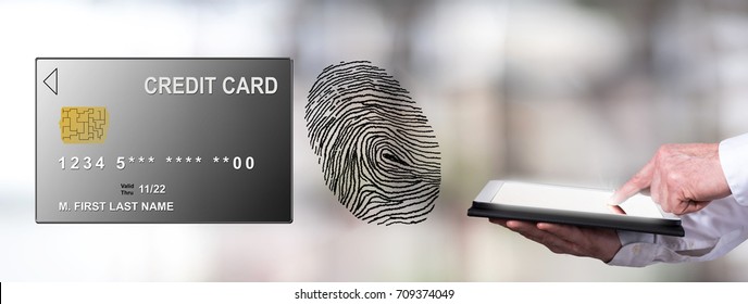 Man using a tablet with payment security concept