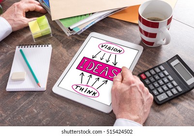 Man using a tablet showing an ideas concept