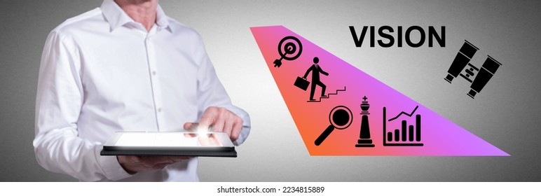 Man using a tablet with vision concept