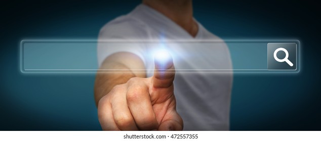Man using tactile interface web address bar to surf on internet 3D rendering - Shutterstock ID 472557355