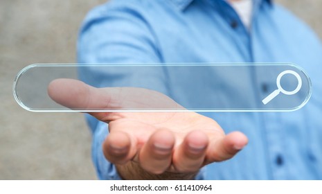 Man using tactile interface web address bar to surf on internet 3D rendering - Powered by Shutterstock